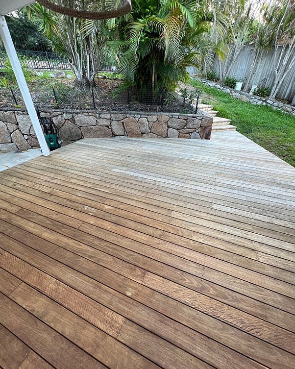@coastal.hills.haven blackbutt timber decking prepared with Woodclean