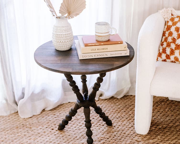 Upcycled vintage bobbin side table